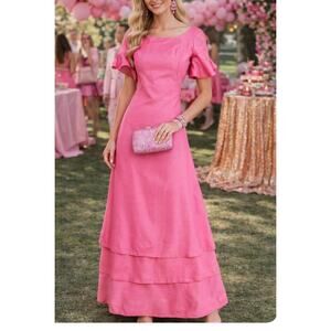 Vintage I. Magnin/Emily Domb Pink Party Dress Size Small/4 Maxi Full length USA